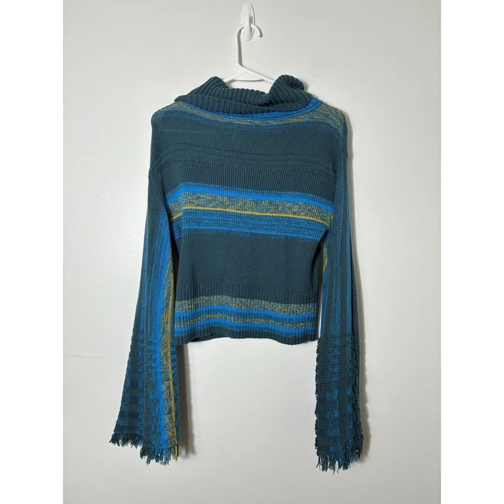 Free People Close To Me Knit Sweater Sz M Striped Bell Sleeve Boho Cotton